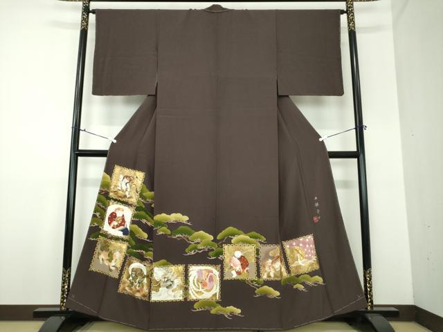 平和屋着物●色留訪問着　作家物　風神雷神　大黒天　恵比寿　唐獅子　龍　虎　金彩　正絹　逸品　未使用　DAAX4728ps