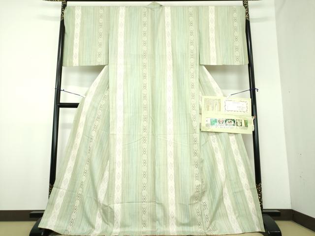 平和屋着物●結城紬　奥順　はたおり娘　80亀甲　菱間道　やまと誂製　証紙付き　ロング丈　正絹　逸品　DAAX4729ps