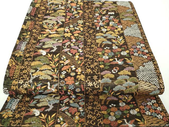 平和屋着物●六通柄袋帯　唐織　宝尽くし飛鶴花間道　金糸　正絹　逸品　DAAX4734ps