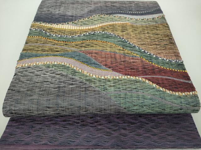 平和屋着物▽太鼓柄袋帯　スリーシーズン帯　春　夏　秋　すくい織　波霞　正絹　逸品　DAAX4743ps