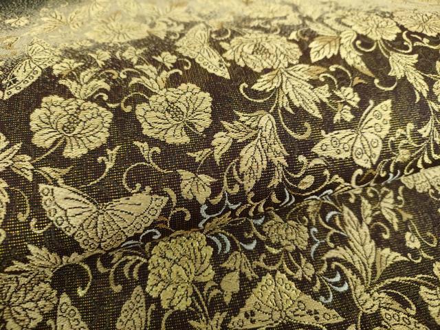 平和屋着物○六通柄袋帯 舞蝶花文 黒地 金銀糸 正絹