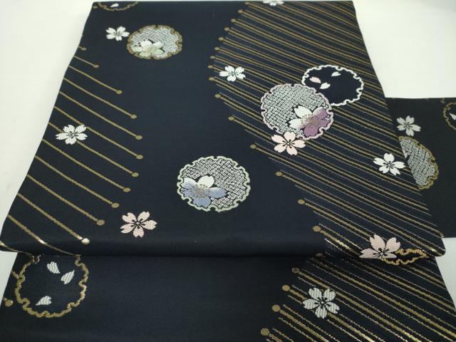 平和屋着物●九寸名古屋帯　唐織　雪輪桜　金糸　正絹　逸品　未使用　DAAX4787ps