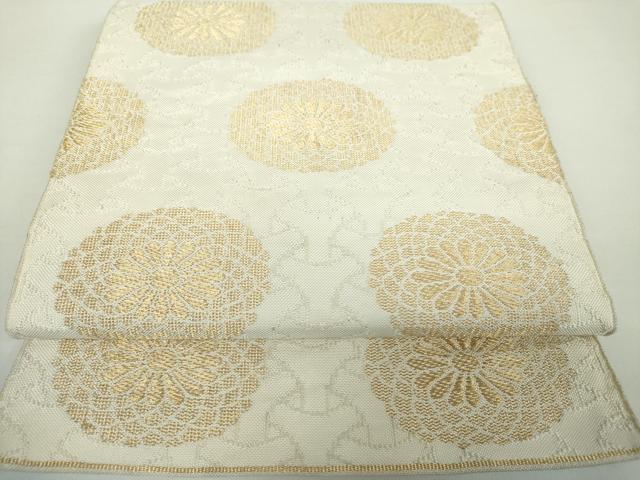 平和屋着物●茶道帛紗の老舗　大阪有香製　手織　八寸名古屋帯　菊庵少　金糸　正絹　逸品　DAAX4790ps