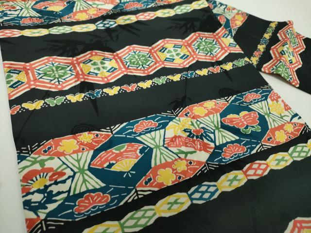 平和屋着物●九寸名古屋帯　型染　花鳥文　黒地　正絹　逸品　未使用　DAAX4797ps 平和屋着物○九寸名古屋帯 型染 花鳥文 黒地 正絹 逸品 未