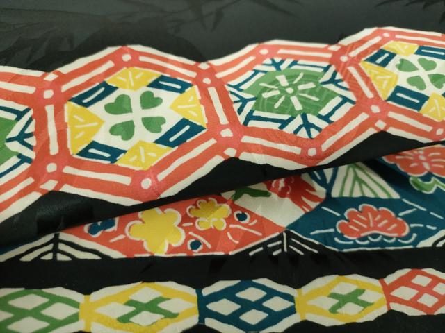 平和屋着物●九寸名古屋帯　型染　花鳥文　黒地　正絹　逸品　未使用　DAAX4797ps 平和屋着物○九寸名古屋帯 型染 花鳥文 黒地 正絹 逸品 未