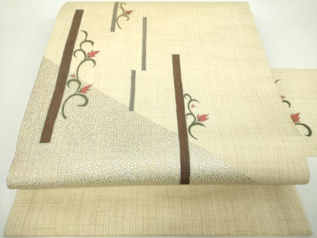 平和屋着物●九寸名古屋帯　紬地　花間道　銀彩　正絹　逸品　DAAX4802ps