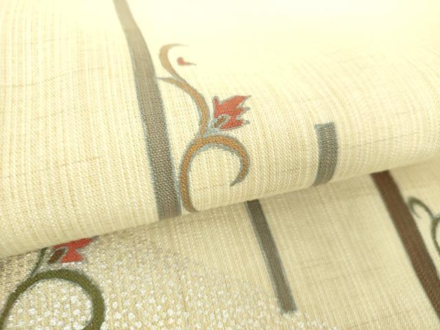 平和屋着物○九寸名古屋帯 紬地 花間道 銀彩 正絹