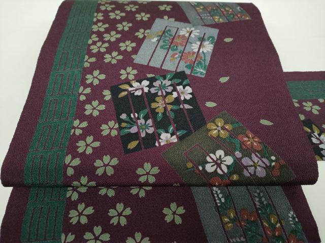 平和屋着物●九寸名古屋帯　源氏香　舞桜　鬼しぼ縮緬　正絹　逸品　未使用　DAAX4808ps