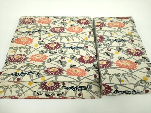 平和屋着物●つけ帯　紬地　型染　吉祥花文　正絹　逸品　DAAX4820ps