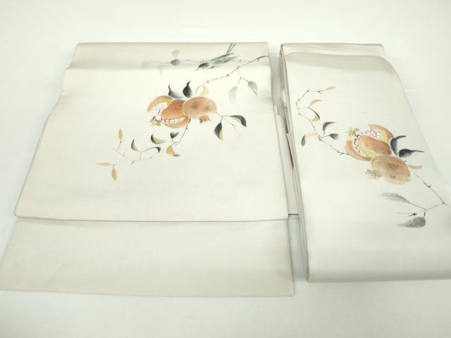 平和屋着物●塩瀬　つけ帯　手描き　休み鳥　成り物　正絹　逸品　DAAX4821ps