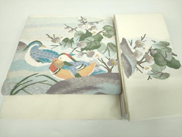 平和屋着物●爪掻き本綴れ　つけ帯　鴛鴦花文　金糸　正絹　逸品　DAAX4826ps