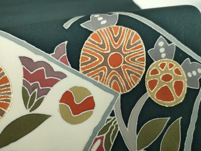 平和屋着物○塩瀬 つけ帯 刺繍 花菱文 金彩 正絹 逸品 未使用 DAAX4827ps