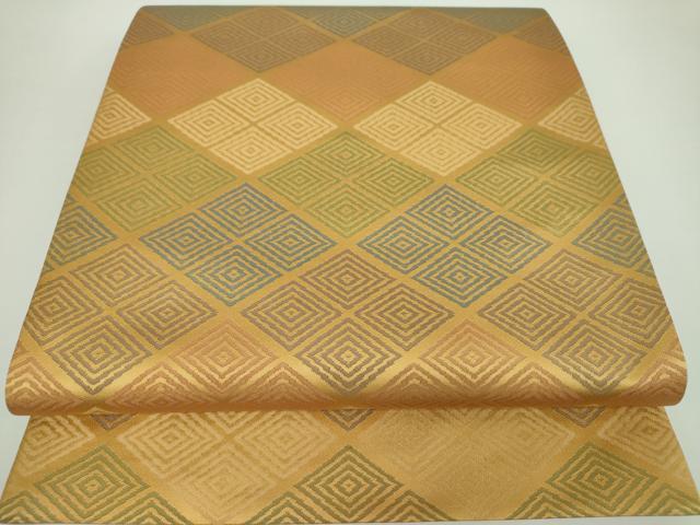 平和屋着物●織物一筋名門　織悦　全通柄袋帯　菱文　金糸　正絹　逸品　未使用　DAAX4841ps