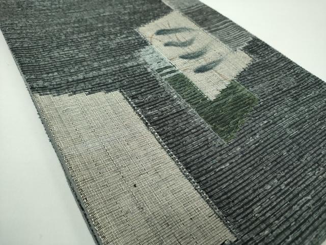 平和屋着物●太鼓柄袋帯　紬地　手描き　枝葉文　三越扱い　正絹　逸品　DAAX4852ps 平和屋着物○太鼓柄袋帯 紬地 手描き 枝葉文 三越扱い 正絹 逸品