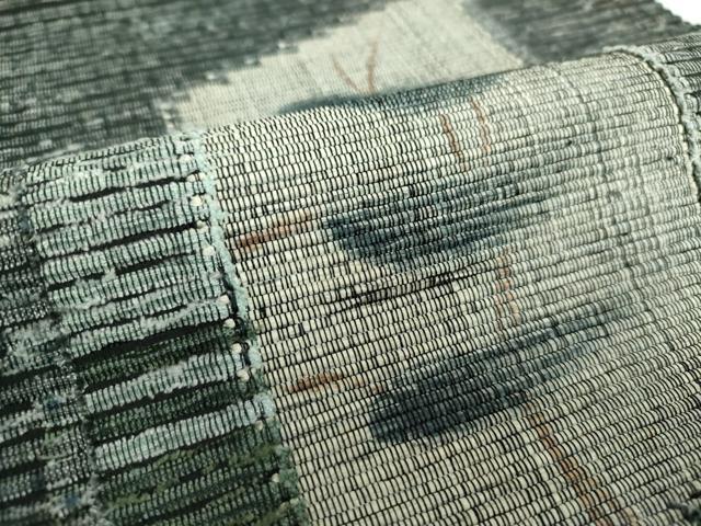 平和屋着物○太鼓柄袋帯 紬地 手描き 枝葉文 三越扱い 正絹 逸品