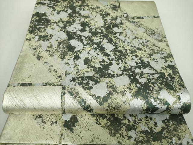 平和屋着物●全通柄袋帯　霞格子　銀彩　正絹　逸品　DAAX4865ps