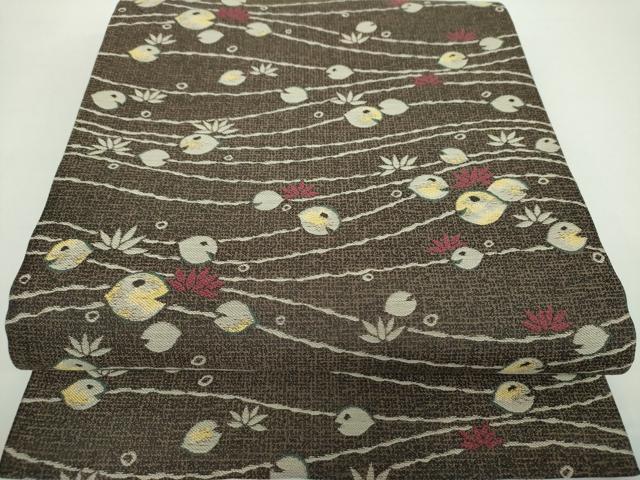 平和屋着物●西陣　弥栄織物謹製　両面　全通柄袋帯　睡蓮　証紙付き　正絹　逸品　未使用　DAAX4867ps