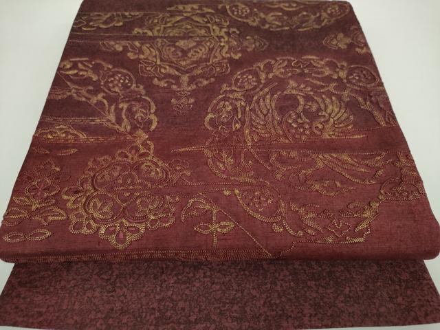 平和屋着物●中国三大刺繍　総相良刺繍　総刺繍　太鼓柄袋帯　紬地　正倉院鳳凰花丸文　金彩　正絹　逸品　DAAX4882ps