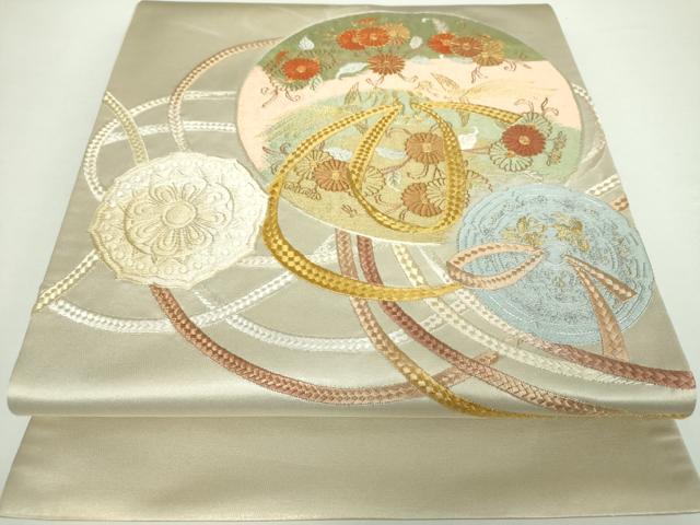 平和屋着物●西陣　川島織物　太鼓柄袋帯　駒刺繍　総刺繍　鏡裏鳳凰花文　金糸　正絹　逸品　DAAX4890ps