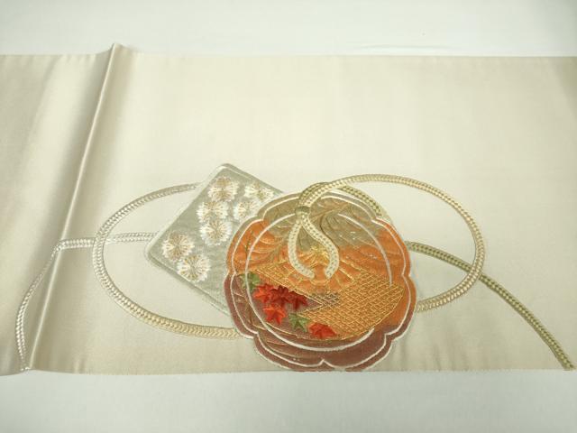 平和屋着物○西陣 川島織物 太鼓柄袋帯 駒刺繍 総刺繍 鏡裏