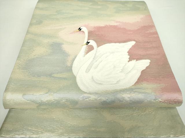 平和屋着物●太鼓柄袋帯　唐織　白鳥　スワン　金銀糸　鈴乃屋扱い　正絹　逸品　DAAX4891ps