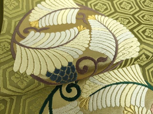 平和屋着物○六通柄袋帯 唐織 若松葉 金糸 正絹 逸品 DAAX4892ps 袋帯