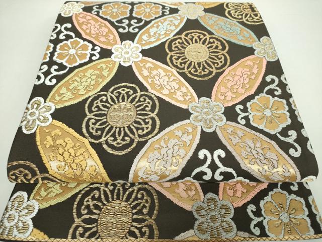 平和屋着物●六通柄袋帯　唐織　七宝花文　金糸　正絹　逸品　DAAX4907ps