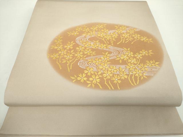 平和屋着物●銀座きしや　九寸開き名古屋帯　手描き　流水桜　金彩　正絹　逸品　DAAX4914ps