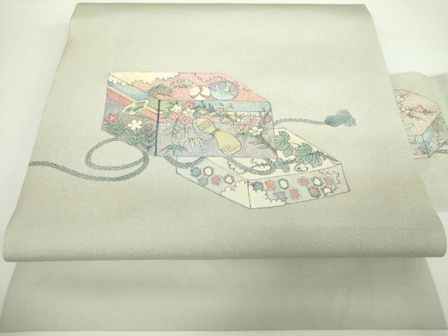 平和屋着物●内山晴祥　手描き　塩瀬　九寸名古屋帯　文箱花文　瓢箪　金銀彩　正絹　逸品　DAAX4920ps