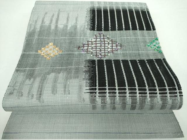平和屋着物●八寸名古屋帯　ビーズ　菱間道　正絹　逸品　DAAX4926ps