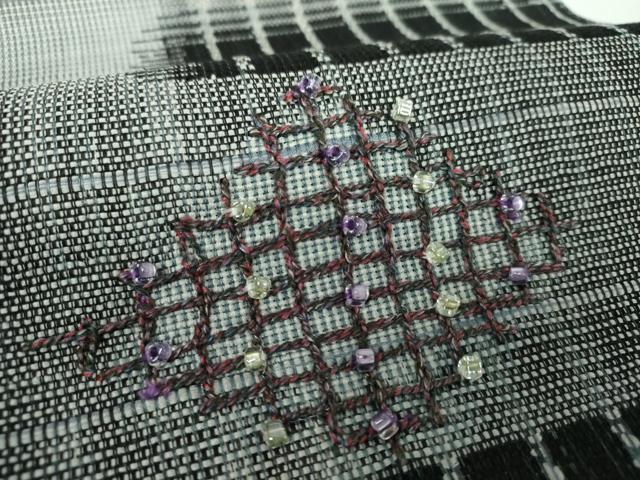 平和屋着物●八寸名古屋帯　ビーズ　菱間道　正絹　逸品　DAAX4926ps 平和屋着物○八寸名古屋帯 ビーズ 菱間道 正絹 逸品 DAAX4926ps