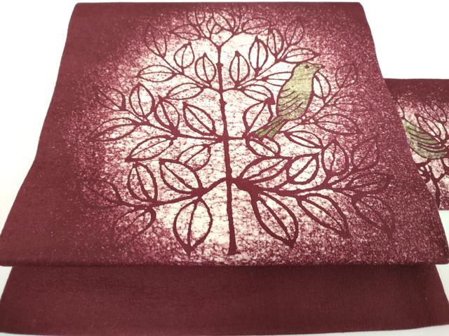 平和屋着物●九寸名古屋帯　紬地　休み鳥　枝葉文　正絹　逸品　DAAX4929ps