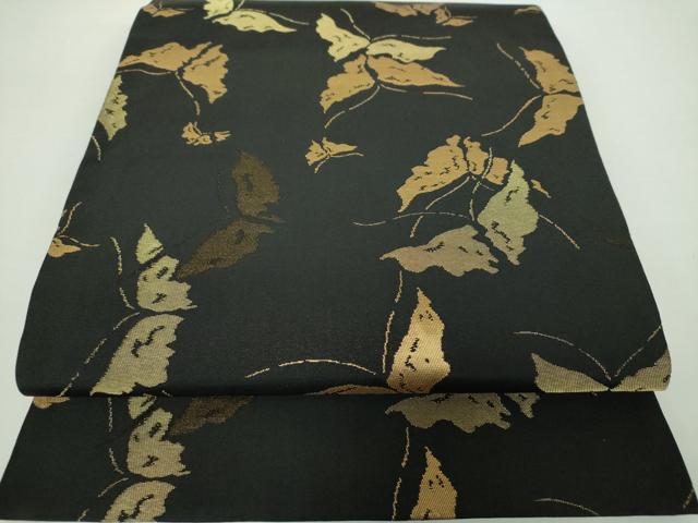 平和屋着物●西陣　川島織物　九寸開き名古屋帯　舞蝶文　黒地　金糸　正絹　逸品　DAAX4943ps