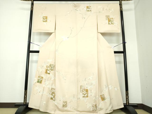 平和屋着物●訪問着　駒刺繍　色紙重ね花文　桐　金彩　正絹　逸品　DAAX4964ps