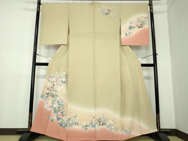 平和屋着物●訪問着　友禅　草花文　暈し染め　正絹　逸品　DAAX4968ps