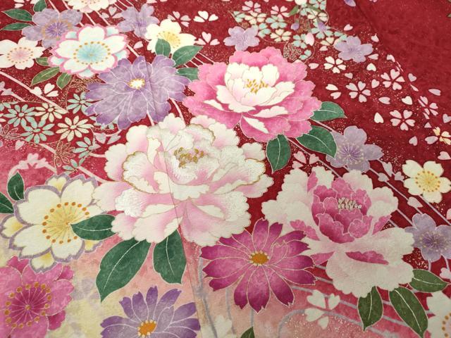 平和屋着物●豪華振袖　刺繍　枝垂れ桜　吉祥花文　暈し染め　金彩　金通し地　正絹　逸品　DAAX4987ps 平和屋着物○豪華振袖 刺繍 枝垂れ桜 吉祥花文 暈し染め 金彩 金