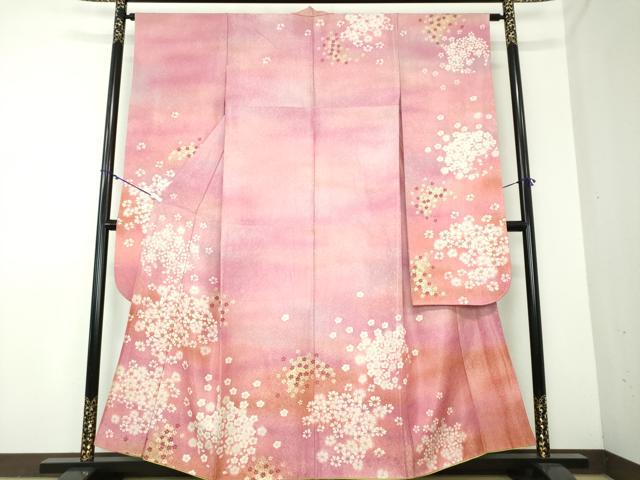 平和屋着物●豪華振袖　作家物　舞花文　暈し染め　金彩　銀通し地　正絹　逸品　DAAX4994ps