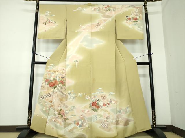 平和屋着物●訪問着　駒刺繍　吉祥花文　暈し染め　金彩　正絹　逸品　DAAX4997ps