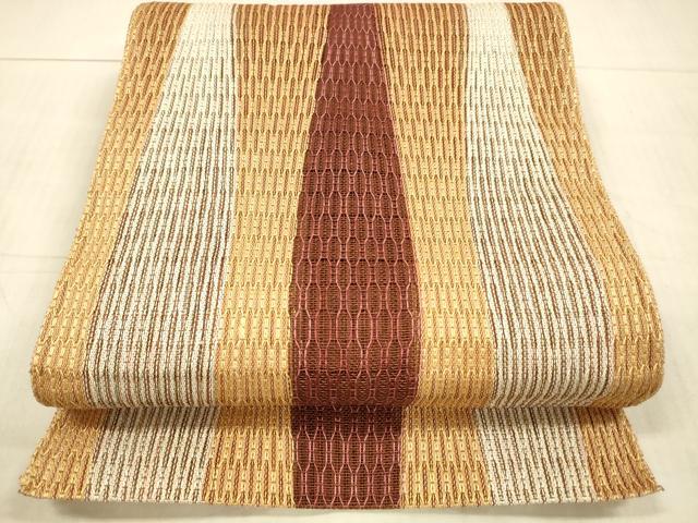 平和屋着物＊夏物　八寸名古屋帯　間道　正絹　逸品　DAAX5527cm