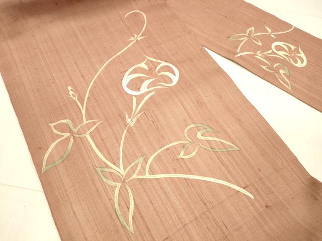 平和屋着物＊夏物 九寸名古屋帯 紬地 草花文 正絹 逸品 DAAX5533cm