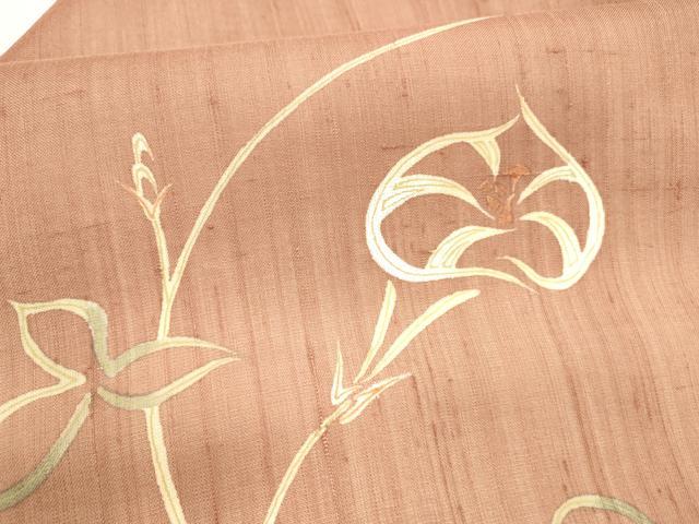 平和屋着物＊夏物 九寸名古屋帯 紬地 草花文 正絹 逸品 DAAX5533cm