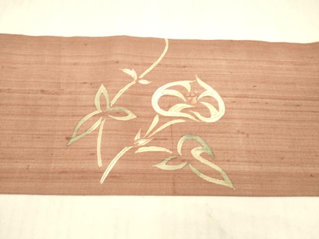 平和屋着物＊夏物 九寸名古屋帯 紬地 草花文 正絹 逸品 DAAX5533cm
