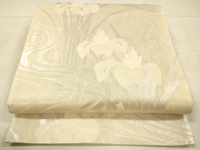 平和屋着物＊夏物　六通柄袋帯　流水杜若文　銀糸　正絹　逸品　DAAX5538cm