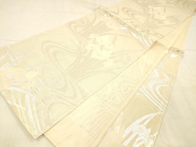 平和屋着物＊夏物 六通柄袋帯 流水杜若文 銀糸 正絹 逸品 DAAX5538cm