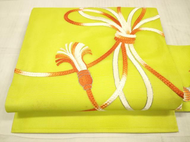 平和屋着物＊夏物　九寸名古屋帯　駒刺繍　総刺繍　束ね熨斗文　正絹　逸品　DAAX5570cm