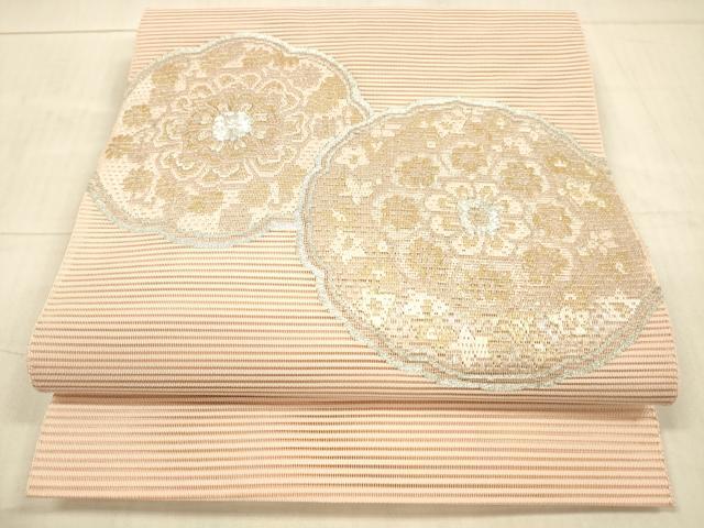 平和屋着物＊夏物　絽綴れ　八寸名古屋帯　駒刺繍　花絵皿文　金銀糸　正絹　逸品　DAAX5573cm