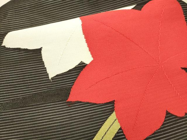 平和屋着物＊夏物　九寸名古屋帯　草葉文　黒地　正絹　逸品　DAAX5574cm 平和屋着物＊夏物 九寸名古屋帯 草葉文 黒地 正絹 逸品 DAAX5574cmの