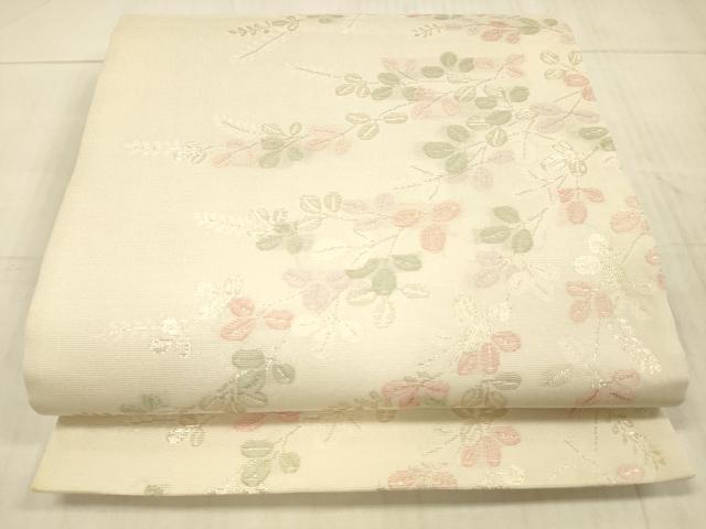 平和屋着物＊夏物　六通柄袋帯　枝葉文　銀糸　正絹　逸品　DAAX5593cm