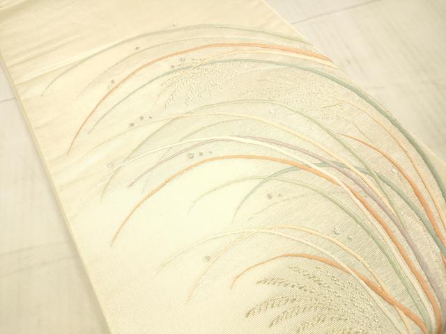 平和屋着物＊夏物　太鼓柄袋帯　刺繍　露草文　金銀糸　正絹　逸品　DAAX5595cm 平和屋着物＊夏物 太鼓柄袋帯 刺繍 露草文 金銀糸 正絹 逸品