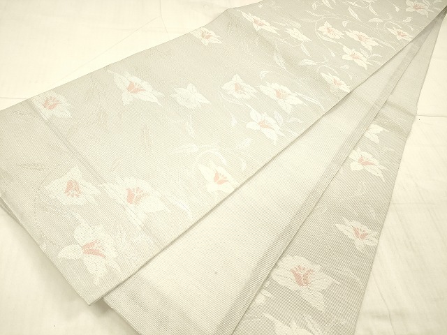 平和屋着物＊夏物 六通柄袋帯 草花文 銀糸 DAAX5596cm